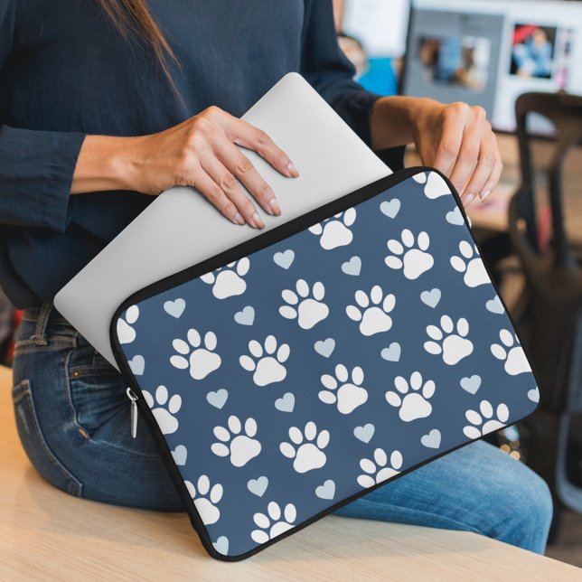 Mönster i Tass, Hund, Tass, vit Tass, blå hjärtan Laptop Fodral (Skapare uppladdad)