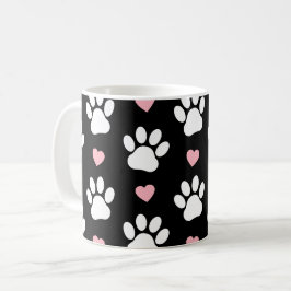 Mönster i Tass, Hund, Tass, Vit Tass, Rosa Hearts Kaffemugg