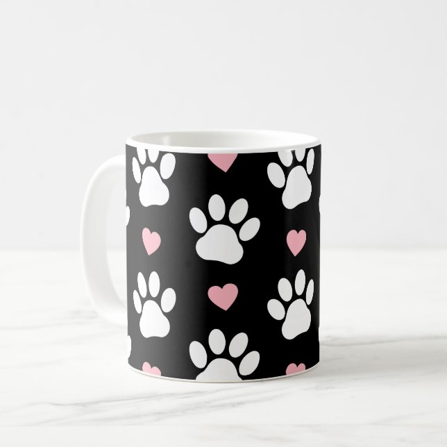 Mönster i Tass, Hund, Tass, Vit Tass, Rosa Hearts Kaffemugg (Framsida vänster)