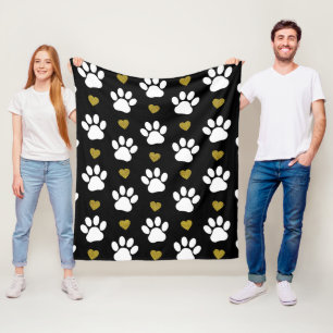 Mönster i Tass, Hund, Tass, Vita Tass, Guld Hjärte Fleecefilt