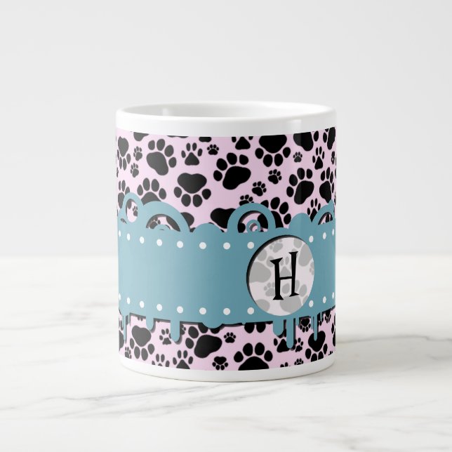 Mönster i Tass, Svart Tass, Hund, Tass, Monogram Jumbo Mugg (Framsidan)