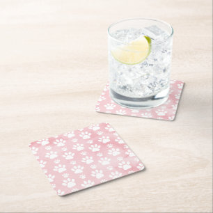 Mönster i Tass, vit Tass, vattenfärger, Rosa Underlägg Papper Kvadrat