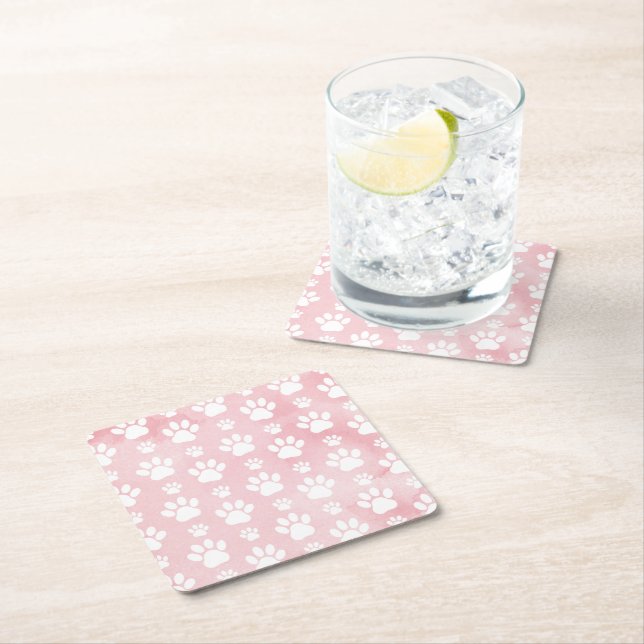 Mönster i Tass, vit Tass, vattenfärger, Rosa Underlägg Papper Kvadrat (Insitu)