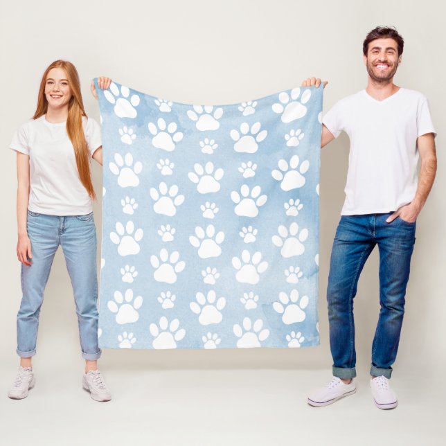 Mönster i Tass, vitt Tass, vattenfärger, blått Fleecefilt (På plats)