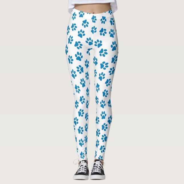 Mönster i Tassar, Hund, Tassar, Blå Tassar Leggings (Framsida)