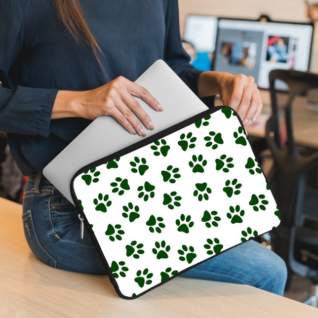 Mönster i Tassar, Hund, Tassar, Grönt Tassar Laptop Fodral (Skapare uppladdad)