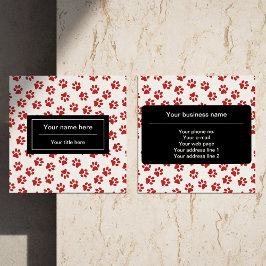 Mönster i Tassar, Hund, Tassar, Katt Tassar, Röda  Fyrkantigt Visitkort