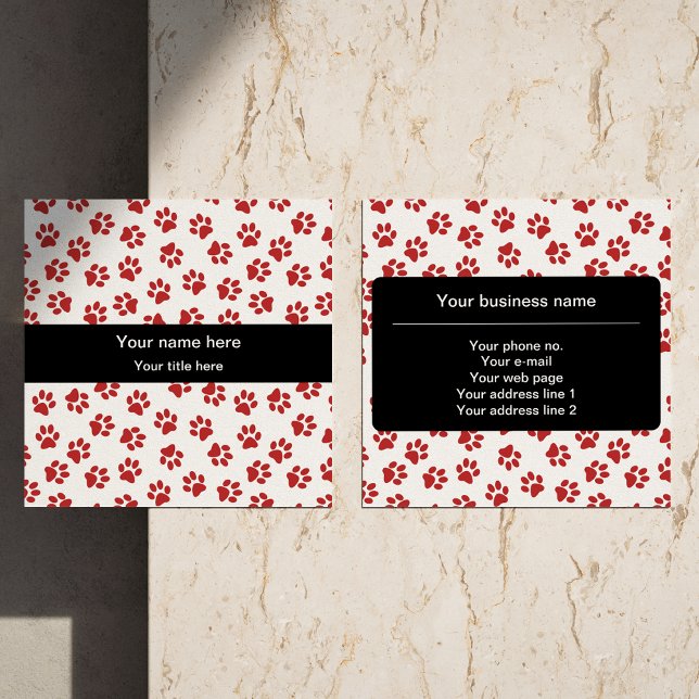 Mönster i Tassar, Hund, Tassar, Katt Tassar, Röda  Fyrkantigt Visitkort (Skapare uppladdad)