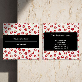 Mönster i Tassar, Hund, Tassar, Katt Tassar, Röda  Fyrkantigt Visitkort