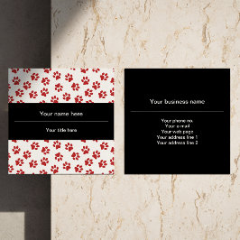 Mönster i Tassar, Hund, Tassar, Katt Tassar, Röda  Fyrkantigt Visitkort