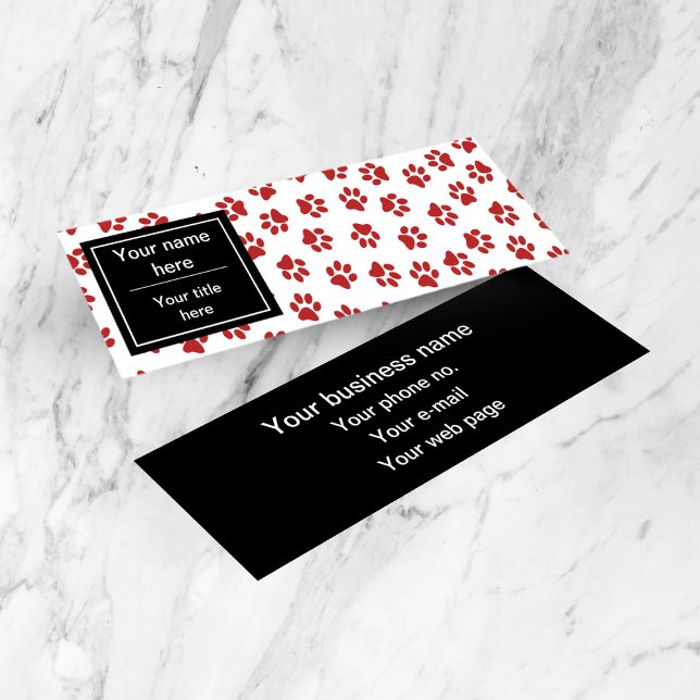 Mönster i Tassar, Hund, Tassar, Katt Tassar, Röda  Mini Visitkort (Skapare uppladdad)