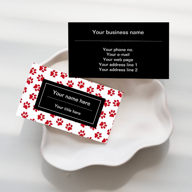 Mönster i Tassar, Hund, Tassar, Katt Tassar, Röda  Visitkort (Skapare uppladdad)