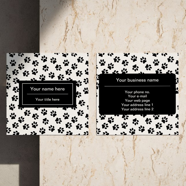 Mönster i Tassar, Hund, Tassar, Katt Tassar, Svart Fyrkantigt Visitkort (Skapare uppladdad)