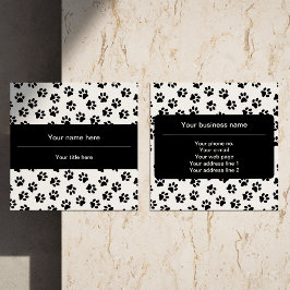 Mönster i Tassar, Hund, Tassar, Katt Tassar, Svart Fyrkantigt Visitkort
