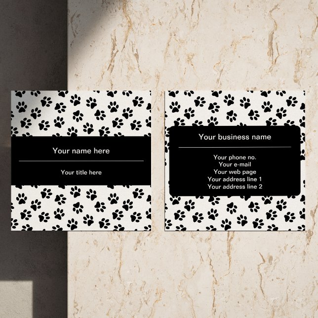 Mönster i Tassar, Hund, Tassar, Katt Tassar, Svart Fyrkantigt Visitkort (Skapare uppladdad)