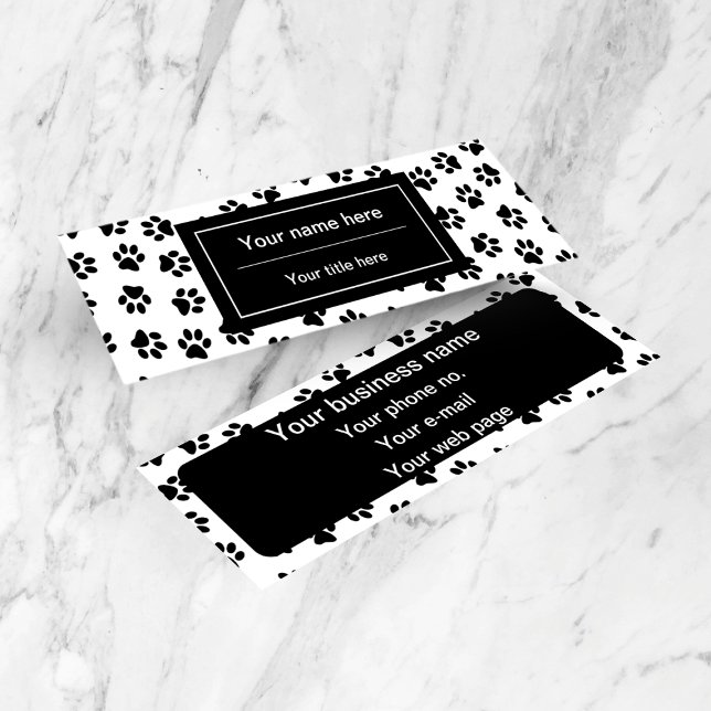 Mönster i Tassar, Hund, Tassar, Katt Tassar, Svart Mini Visitkort (Skapare uppladdad)