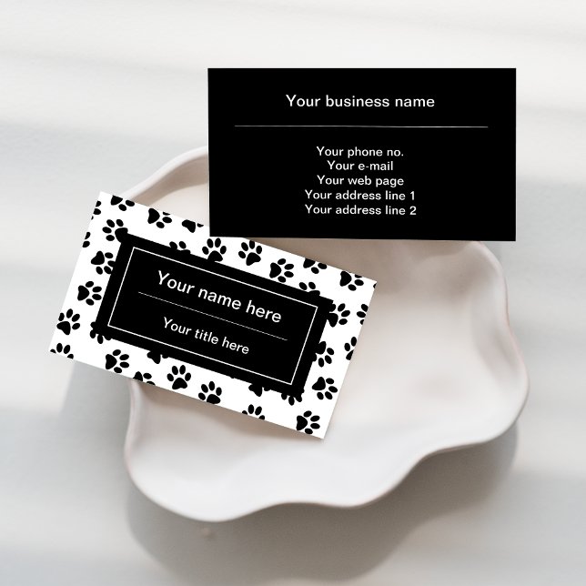 Mönster i Tassar, Hund, Tassar, Katt Tassar, Svart Visitkort (Skapare uppladdad)