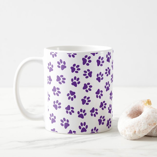 Mönster i Tassar, Hund, Tassar, Lila Tassar Kaffemugg (Med munk)