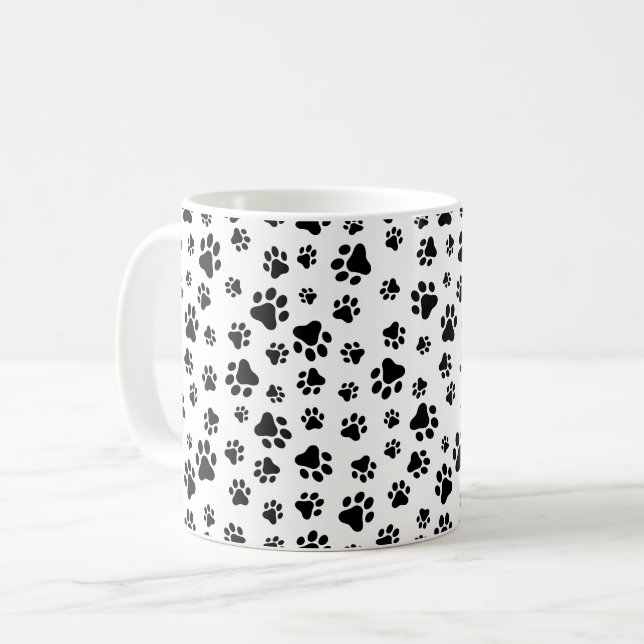 Mönster i Tassar, Hund, Tassar, svart och vitt Kaffemugg (Framsida vänster)