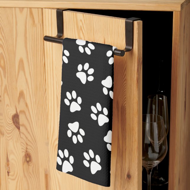 Mönster i Tassar, Hund, Tassar, Vita Tassar Kökshandduk (Thirds Fold)