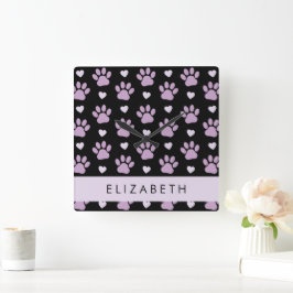 Mönster i Tassar, Lilac Tassar, Hearts, ditt namn Fyrkantig Klocka