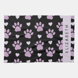 Mönster i Tassar, Lilac Tassar, Hearts, ditt namn Kökshandduk