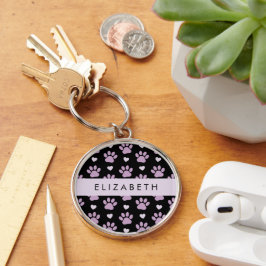 Mönster i Tassar, Lilac Tassar, Hearts, ditt namn Rund Silverfärgad Nyckelring