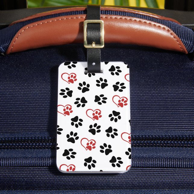 Mönster i Tassar, Svart Tassar, Röda Tassar, Hjärt Bagagebricka (Framsida Insitu 2)