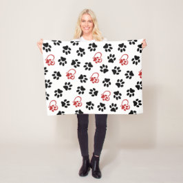 Mönster i Tassar, Svart Tassar, Röda Tassar, Hjärt Fleecefilt