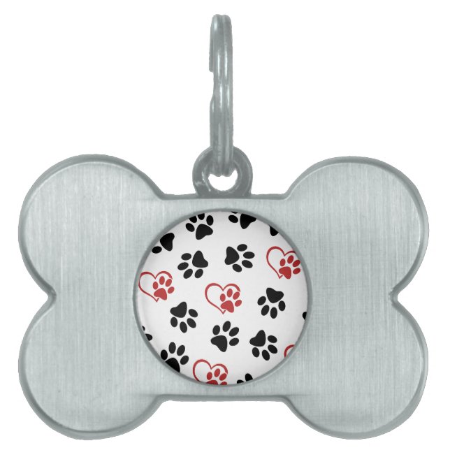 Mönster i Tassar, Svart Tassar, Röda Tassar, Hjärt ID-bricka Husdjur (Framsidan)