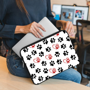 Mönster i Tassar, Svart Tassar, Röda Tassar, Hjärt Laptop Fodral