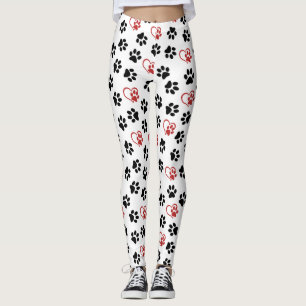 Mönster i Tassar, Svart Tassar, Röda Tassar, Hjärt Leggings