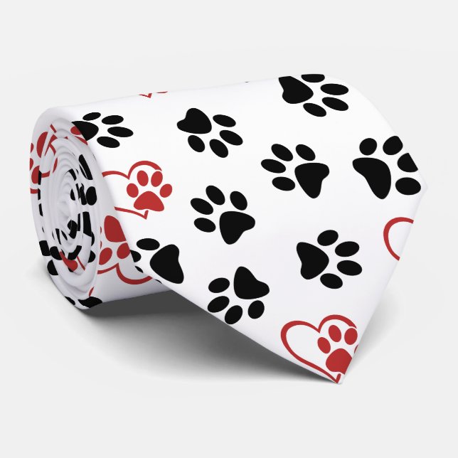 Mönster i Tassar, Svart Tassar, Röda Tassar, Hjärt Slips (Rullad)