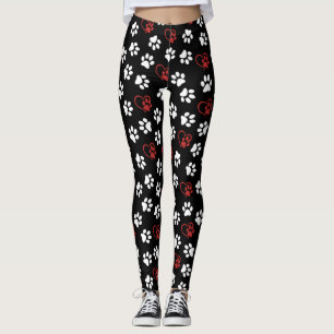 Mönster i Tassar, Vita Tassar, Röda Tassar, Hjärte Leggings