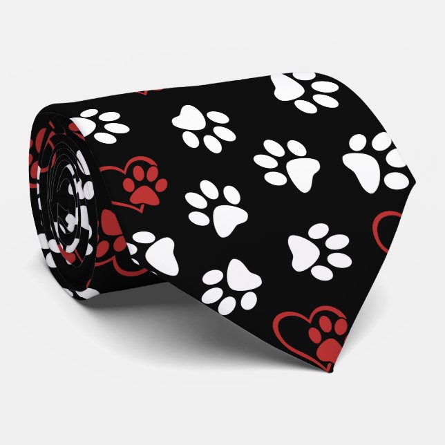 Mönster i Tassar, Vita Tassar, Röda Tassar, Hjärte Slips (Rullad)