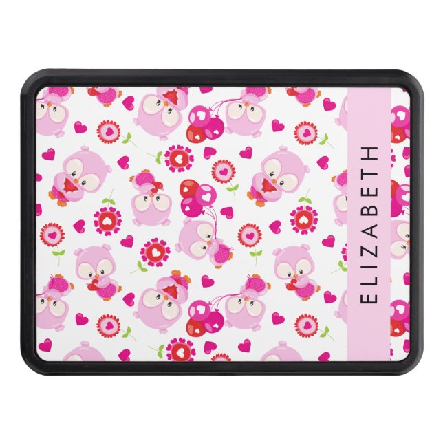 Mönster i Uggla, Cute Uggla, Rosa Uggla, ditt namn Dragkroksskydd (Framsidan)