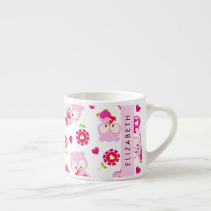 Mönster i Uggla, Cute Uggla, Rosa Uggla, ditt namn Espressomugg