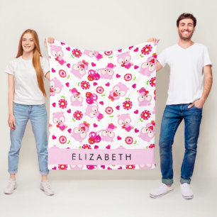 Mönster i Uggla, Cute Uggla, Rosa Uggla, ditt namn Fleecefilt