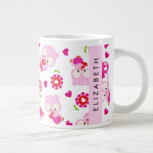 Mönster i Uggla, Cute Uggla, Rosa Uggla, ditt namn Jumbo Mugg