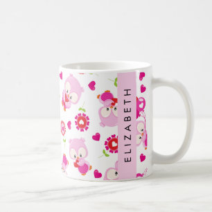 Mönster i Uggla, Cute Uggla, Rosa Uggla, ditt namn Kaffemugg