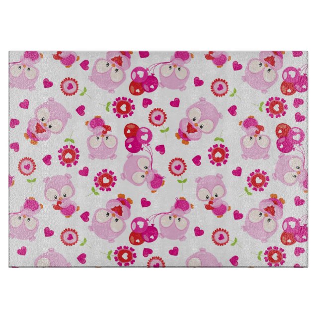 Mönster i Uggla, Cute Uggla, Rosa Uggla, Hjärter (Framsidan)