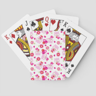 Mönster i Uggla, Cute Uggla, Rosa Uggla, Hjärter Casinokort
