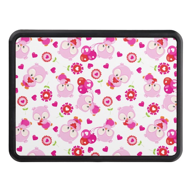 Mönster i Uggla, Cute Uggla, Rosa Uggla, Hjärter Dragkroksskydd (Framsidan)