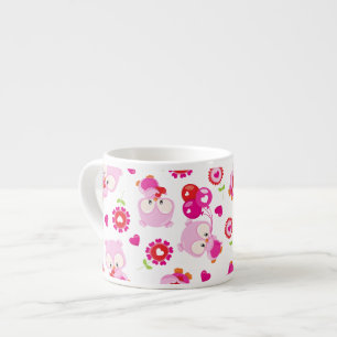 Mönster i Uggla, Cute Uggla, Rosa Uggla, Hjärter Espressomugg