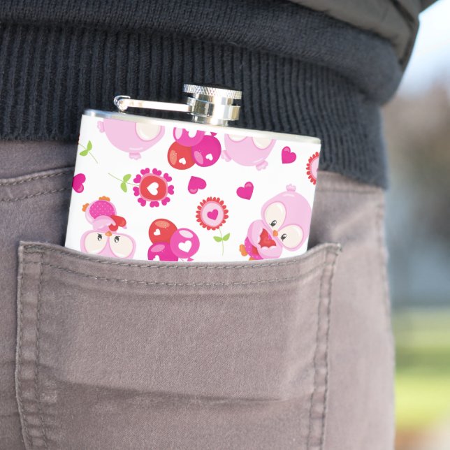 Mönster i Uggla, Cute Uggla, Rosa Uggla, Hjärter Fickplunta (In Situ)