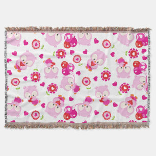 Mönster i Uggla, Cute Uggla, Rosa Uggla, Hjärter Filt