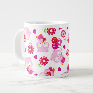 Mönster i Uggla, Cute Uggla, Rosa Uggla, Hjärter Jumbo Mugg