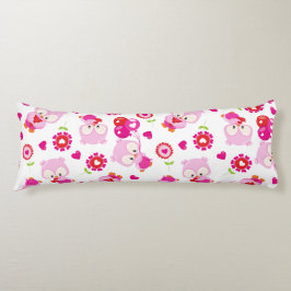 Mönster i Uggla, Cute Uggla, Rosa Uggla, Hjärter Kroppskudde