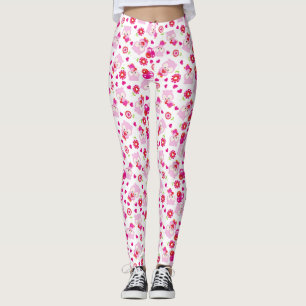 Mönster i Uggla, Cute Uggla, Rosa Uggla, Hjärter Leggings