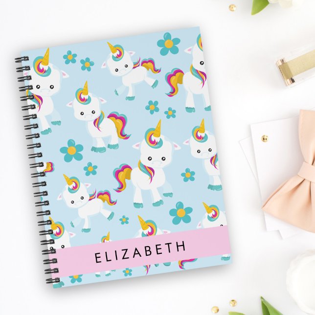 Mönster i Unicorns, Cute Unicorns, ditt namn Anteckningsbok (Skapare uppladdad)